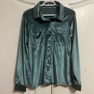 NWOT Teal Velour Button-Up Shirt